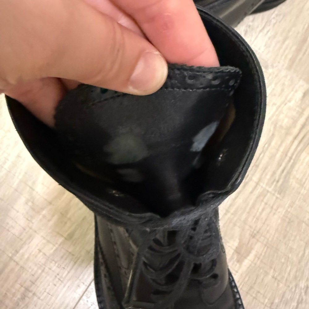 Louis Vuitton Black Leather Brogue Combat Boots Monogram Sole 8.5 - Picture 6 of 11